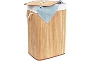 DECODEKO Cesto Ropa Sucia con Tapa - 72L Cesta de Lavandería de Bambú, Plegable, con Bolsa Lavable Extraíble, Asas, para Lavandería y Dormitorio (40x30x60cm)