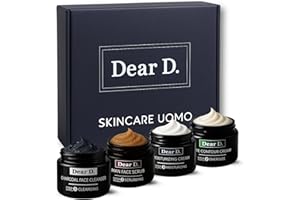DEAR D. Dear D Box Kit Skincare Per Il Viso Superior | 4 Step Routine Completa Con Face Wash, Scrub Viso, Crema Idratante, Crema Contorno Occhi | Set creme uomo Made In Italy