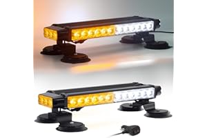 Esoldnic LED Amber White Strobe Flashing Light Bar, 30 LEDs Double Side Emergency Hazard Warning Beacon Lights with Magnetic Mounts for Car Truck Trailer Construction Vehicles (12-24V)