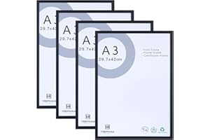 YEEPHAN A3 Photo Frames Black Set of 4-29.7x42cm Solid Wood Picture Frames with Plexi-glass Front for Certificate/Picture/Poster/Paintings,Wall Mount for Wall Decor