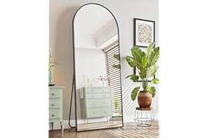 Antok Ganzkörperspiegel, 163 x 53cm Gewölbter Standspiegel Groß in Voller Länge, Wandspiegel mit Aluminiumlegierung Rahmen und Bruchsichere Glas, Bodenspiegel für Wohnzimmer, Ankleide, Schwarz