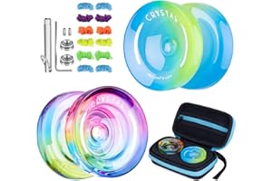 INOVASHON 2er-Pack reaktionsschnelles Yoyo für Kinder-Anfänger, Dual-Purpose-Yoyo K2-Kristall mit extra reaktionsfreiem Yoyo-Lager + 12 Yoyo-Saiten + Yoyo-Etui (himmelblau-gelb + blau-pink-gelb)