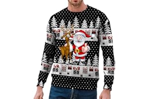HANRAZ Weihnachtspullover Herren Lustig, Ugly Christmas Sweater Unisex 3D Hässliche Weihnachtspullover Weihnachtspulli Rentier mit Rundhalsausschnit Sweatshirt für Männer Weihnachtspulli Familie