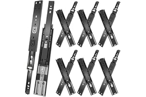 JI2OOYI glissières de tiroir 6 paires (12 pièces),35cm glissiere pour tiroir, amortisseur coulisse tiroir avec roulements à billes, montage latéral,extension complète, capacité de charge 45 Kg,noir