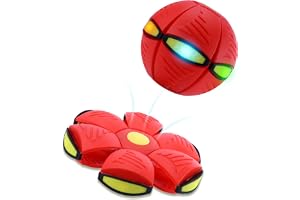Magic Metaball, Children's Bouncing Ball, Magic Flying Saucer Interactive Pop-Up Transform Toy, Parent-Child Interaction Red Bouncy Ball, Collapsible Time Delay Frisbee Flying Disc Toy with 6 Light