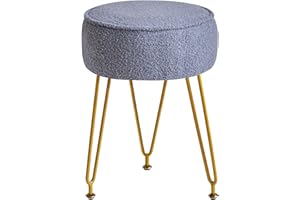 ‎IBUYKE IBUYKE Runde Fußstütze Hocker Ottoman, Make-up Eitelkeits Beistelltisch, Ankleidetisch Sitz, Pouf Couch Hocker, für Wohnzimmer Schlafzimmer, Grau Blau WBD009BU