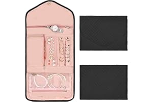 Benxdara Travel Jewellery Organiser Roll, Foldable Jewelry Storage Case Bag, Lightweight Travel Jewellery Pouches Portable jewellery rolls for travelling Necklaces, Rings, Bracelets, Black-M
