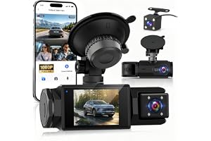 Dashcam 3 Full HD-kanaler, Mini Bilkamera med WiFi, App, Rörelsesensor | 2-tums IPS-skärm med avancerad mörkerseende WDR, Loop-inspelning, Wi-Fi-app Viidure, parkeringsövervakning H24