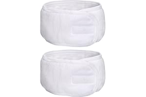 EBOOT 2 Pieces Spa Headband Makeup Headbands Facial Terry Cloth Headband Stretch Yoga Sport Towel Headband, White