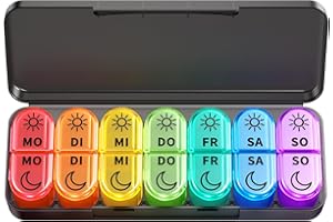 ‎DORUIMI Doruimi Tablettenbox 7 Tage Morgens Abends, BPA Frei Pillendose Klein für Unterwegs, Medikamentenbox 7 Tage 2 fächer Große Fächer für Medikamente, Vitamine, Fischöl - Schwarz