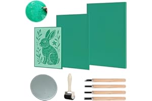 ZYLUNIY Kit de Gomme Linogravure Plaque A4 A5 A6 9Pcs Linogravure Plaque Kit Linogravure Caoutchouc Block Printing Starter Linoleum Plate avec Outils de Sculpture, pour la Gravure,Le Bricolage Artistique