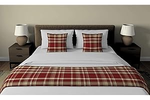 ‎MCALISTER TEXTILES McAlister Textiles Heritage | Set Bettläufer + 2 Stück Kissenbezug im Tartan-Muster kariert in Rot | Schottenkaro Set für Doppelbett Überwurf Kissen