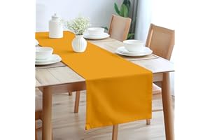 ENCASA XO Encasa Runner da tavola Dimensioni 32x230 cm | Tessuto in tela di cotone | Tinta unita Mango intenso | Lavabile in lavatrice e resistente