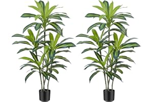 ZEEOZE 120cm Artificial Dracaena Plant Large Fake Plants with Black Planter Artificial Plants Indoor Faux Plant for Indoors Home Living Room Decor Bedroom Office House Hallway Decoration (2Pack)
