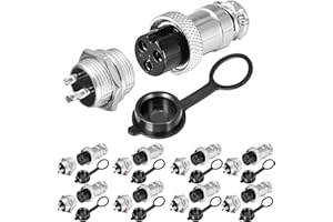 VISSQH 16pcs GX16 3Pin Panel Metal Mounting Round Aviation Plug, 16 mm Male/Female Aviation Plug Cable Connector 3-Pin+Rubber Protective Cap and Screwdriver