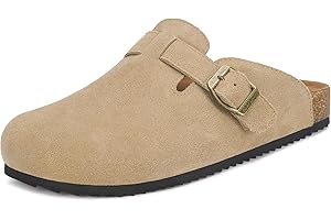 INTINI Mens Womens Suede Clogs Leather Mules Cork Footed Slip On Slides Sandals Arch Support Adjustable Buckle Shoes Size UK3-12