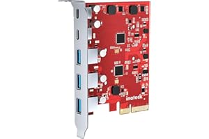 ‎INATECK Inateck PCIe zu USB 3.2 Gen 2 Karte mit 20 Gbit/s Bandbreite, 3 USB Typ-A und 2 USB Typ-C Anschlüsse, KU5211, Rot, KU5211-R