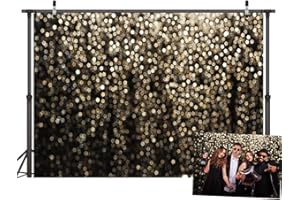 LYWYGG 7x5FT Gold und Schwarz Bokeh Spots Fotografie Hintergrund Abstrakter Hintergrund für Selfie Geburtstagsfeier Bilder Vintage Astract Glitter Dot Studio Requisiten Fotografie Hintergrund CP-215