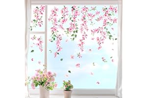 ‎TANLABY Tanlaby Fensterbilder Kirschblüten Rosa Blumen Fenstersticker Hängende Blume Schmetterling Fensteraufkleber Sommer Frühling Anti-Kollision Fenster Abziehbilder Glastüren Fensterdeko
