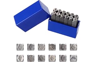Gueenky 12 Stück Metallstempel Set, 2mm/5mm/6mm Schlagstempel Pflanzen Motiven Symbol Metallstempel Motiv Blume Pflanzen Herz, Schlagstempel Metall zum Stempeln von Metall Kunststoff Holz Leder