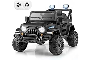 COSTWAY 12V Kids Ride on Car, 2 Motors Electric Off Road Truck with Remote Control, LED Lights, Music, Horn & Wireless Connection, Battery Powered Ride on Toy for Boys Girls (Black)