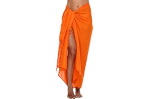 SHU-SHI - Sarong/paréo - pour femme - look de plage - à porter au-dessus du maillot de bain - taille unique - orange