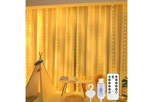 BELLALICHT Kurtyna świetlna z 200 diodami LED, ciepła biel, 3 x 2 m, USB, 8 trybów pracy, łańcuch świetlny z 10 haczykami, pilot zdalnego sterowania, timer, regulowana jasność, do wewnątrz i na zewnątrz