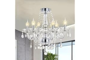 A1A9 6-Light Crystal Chandelier Lights, Clear Glass 6 Arms Flush Mount Crystal Ceiling Light for Living Room, Dining Room, Hallway, Stairway, Lounge, Size: D58cm H53cm
