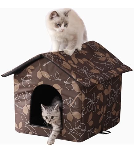 Fhiny Outdoor Cat Shelter - Waterproof, Foldable Pet Cave Tent For Stray Cats In Winter (Size M: 16"H X 15.7" Dia)