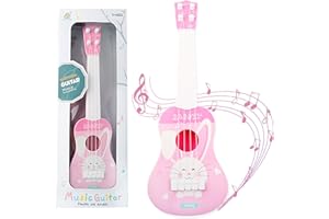 ATOMDREAM TECH 36cm Kids Ukulele Toy Guitar for Girls Boys, Pink Rabbit Toddlers Guitar with 4 Strings, Musical Instruments Educational Toy for Beginner 3, 4, 5, 6, 7 Year Old Gift(Pink)