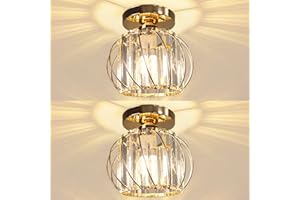 Hudi Fyier Chandelier Crystals Ceiling Lighting Fixtures, 2 Pack Semi Flush Mount Ceiling Light for Kitchen Hallway Dining Rooms Living Rooms Bar (Gold)
