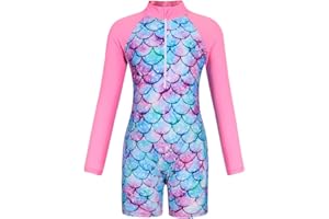 BOTERIA Girls Swimming Costume UV Protection Swimwear Unicorn Mermaid Rash Guard Kids One-Piece 3-14 Years Kids Swimsuit Wetsuit Beach Holiday