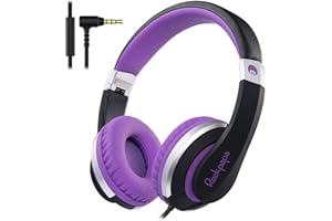RockPapa I20 Cuffie per Bambini On Ear, Cuffie con Filo e Microfono per Bambina Ragazzi Bambino, Cuffie Pieghevoli per Scuola/Viaggio/Telefono/Tablet, Nero Viola