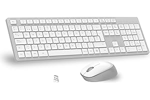 LeadsaiL Teclado y Raton Inalámbrico, Teclado y Raton Inalambrico Ergonómico, Español QWERTY, Tamaño Completo con Teclado Numérico, Receptor USB 2.4 GHz for Mac, PC, Ordenador Portátil-Blanco Gris