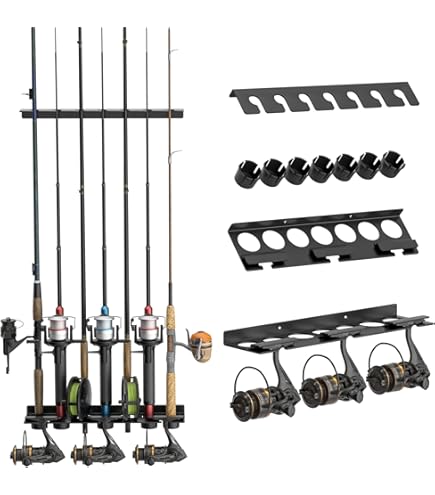 Fishing Pole Holder For Spinning And Casting Rods 6-Rod Fishing Rod Holder  Wall Mount  Horizontal Or Vertical Rack For Garage, Boat, Or Car Fishing  Boat Accessories