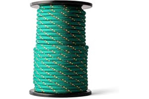 SNURO Corda in polipropilene (8mm, 50m, verde con rosso e giallo) - Corda intrecciata leggera per tutti gli usi, per esterni, la sopravvivenza e il giardino - Forza di rottura 918kg