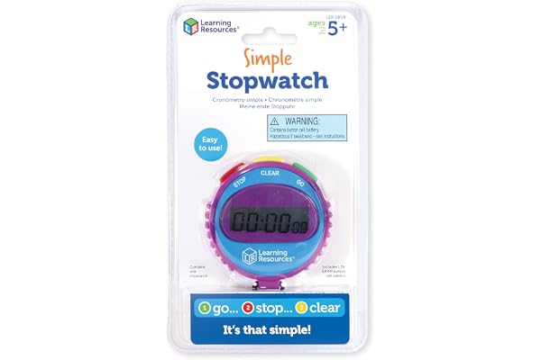 Learning Resources Chronomètre Enfant Simple Stopwatch, 5-9 Ans, minuteur numérique, Boutons faciles, Pile Incluse, activité Montessori, Jeu éducatif Maternelle