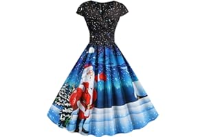 HAOLEI Women Christmas Dresses UK Clearance,Ladies Short Sleeve/Sleeveless Santa Xmas Dresses,Flared A Line 1950s Swing Dress Christmas Costume for Cocktail Party