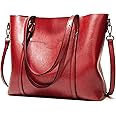 Womens Handbags Soft Leather Large Capacity Retro Vintage Top-Handle Casual Pocket Tote Shoulder Cross-Body Bags Red
