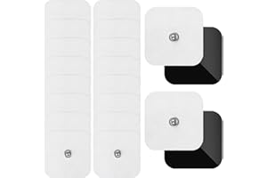 JCSJK 16 Électrodes pour Electrostimulateur TENS EMS 5 x 5 cm Patch Electrostimulation Universelles Electrodes de Rechange, Réutilisables et Autocollantes avec Connecteur Bouton 3,5 mm