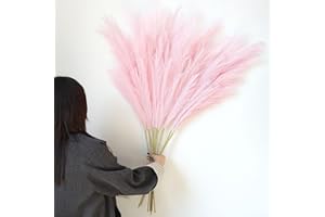 Larber 8 pcs Faux Pampas Grass 113CM, Soffice Erba Artificiale Pampas Falso Erba Pomposa per Vaso Home Wedding Decor (Rosa)