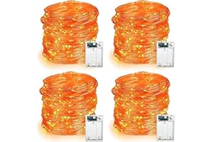 PhilzOps Pomarańczowe łańcuchy świetlne na Halloween, 4 sztuki, 6 m, 60 diod LED, dekoracja jesienna, łańcuchy świetlne, bateria, mikrosrebrny drut, jesienny świetlik, światła do wewnątrz, na Święto