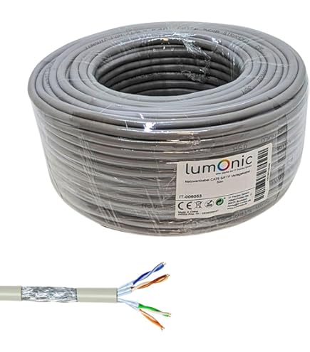 Cavo Di Rete FTP CAT7 Schermato Grigio 50 Metri - 10 Gbps, Per LAN Gigabit, RJ45, In Matassa
