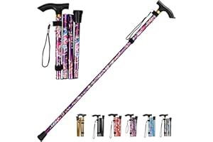 LZZAZ® Folding Walking Sticks for Women, Adjustable Height Folding Walking Sticks for Men, Aluminum Walking Stick & Disability Aids, (Purple Flowers)