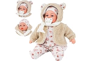 The Magic Toy Shop BiBi Doll 18" Baby Doll Bella Vidal (Bear) with Dummy Sounds - Baby Dolls for Girls Boys with Realistic Baby Doll Accessories - Suitable for Kids 18 Months and Up