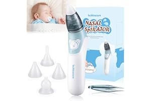 BUBBACARE Baby Nasensauger, Tragbarer Nasensauger mit 4 Wiederverwendbaren Düsenspitzen, Batteriebetriebener Nasensauger Baby Elektrisch, Nasensauger Baby für Neugeborene, Kleinkinder und Kleinkinder