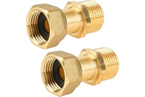 YEAUPE PRO Raccord en laiton G1/2" x G1/2" mâle x femelle (filetage mâle Ø 20,3 mm x filetage femelle Ø 19,5 mm), Laiton Raccord mobile avec joint torique et ruban d'étanchéité PTFE, lot de 2