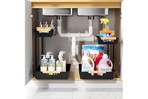 HASA zone Juego de 2 Organizadores de Armario en Forma de L, 2 Niveles de Altura Ajustable de 33,5 a 41,5 cm, Estante Extensible, Organizador de Metal+Plástico ABS