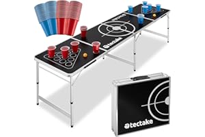 tectake® Bierpong Tisch, Beer Pong Tisch, inkl. 100 Becher (50 rot & 50 blau) und 6 Bälle, höhenverstellbar, Tisch klappbar mit Tragegriffen, Partyspiele für Erwachsene, Trinkspiel, Beer Pong