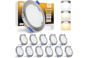 QINGMIAO LED Recessed Ceiling Lights, 6W Ultra Slim LED Downlights, Warm White 3000K Neutral White 4000K Cool White 6000K, IP44 Dimmable Spotlights for Bathroom Kitchen Living Room,Silver 12 Pack